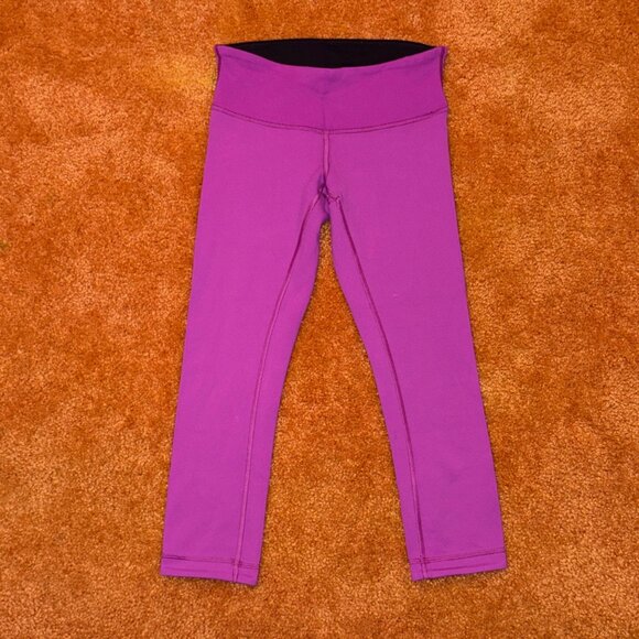 lululemon athletica Pants - Lululemon Wunder Under Crop Reversible Mid Rise 21" Leggings Black/Violet Luon 4